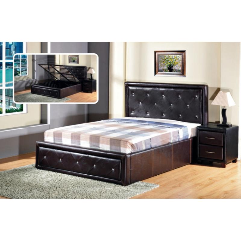 BRAND NEW DIAMANTE DOUBLE LEATHER OTTOMAN STORAGE BED FRAME WITH SUPER ORTHOPAEDIC MATTRESS (4FT6)