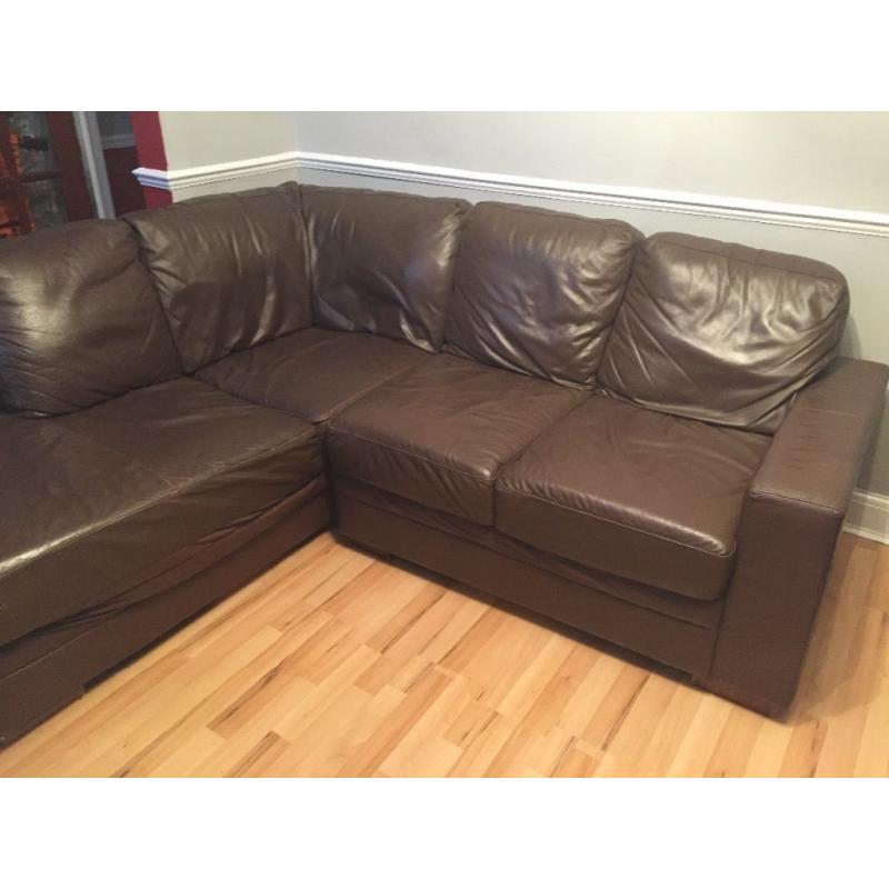 Brown genuine leather corner sofa