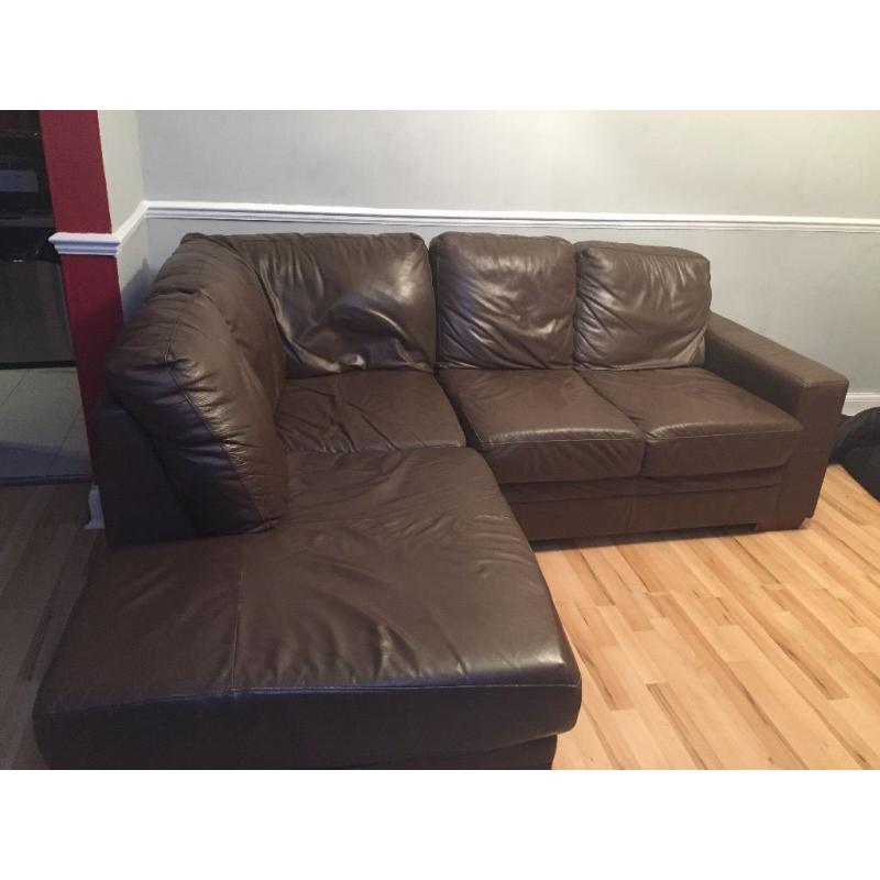 Brown genuine leather corner sofa