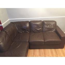 Brown genuine leather corner sofa