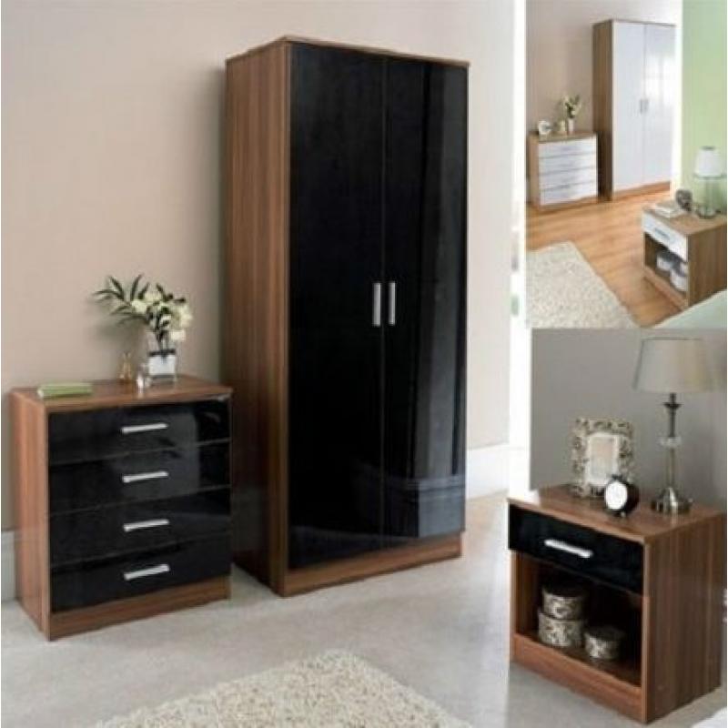 BRAND NEW-HIGH GLOSS SOLID WOOD BEDROOM SET-WARDROBE/CHEST OF DRAWERS/BEDSIDE TABLE-EXPRESS DELIVERY