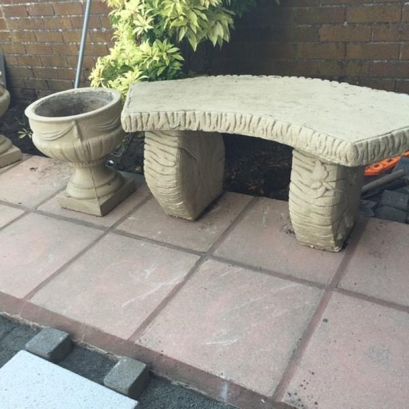 Garden bench and pots