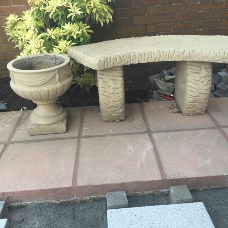 Garden bench and pots