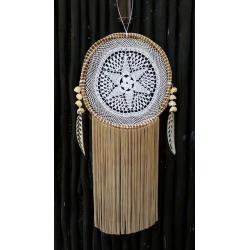 Handmade Large Mexican Mayan Leather Dream Catcher Light Tan