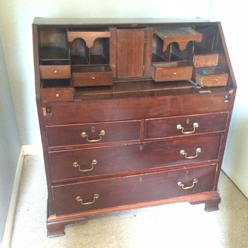 Antique Vintage Dark Oak Bureau