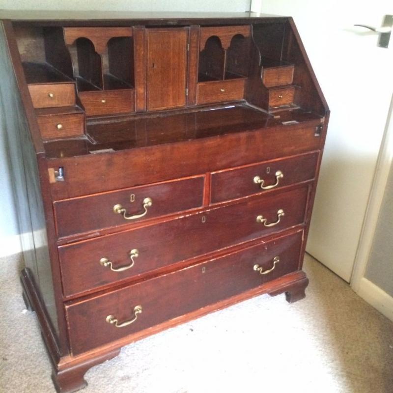 Antique Vintage Dark Oak Bureau