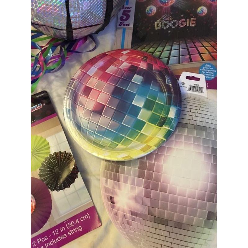 Disco themed party ware piñata plates decorations