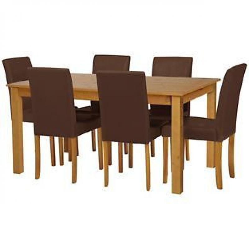 Ashdon Oak Stain 150cm Table & 6 Chocolate Mid Back Chairs