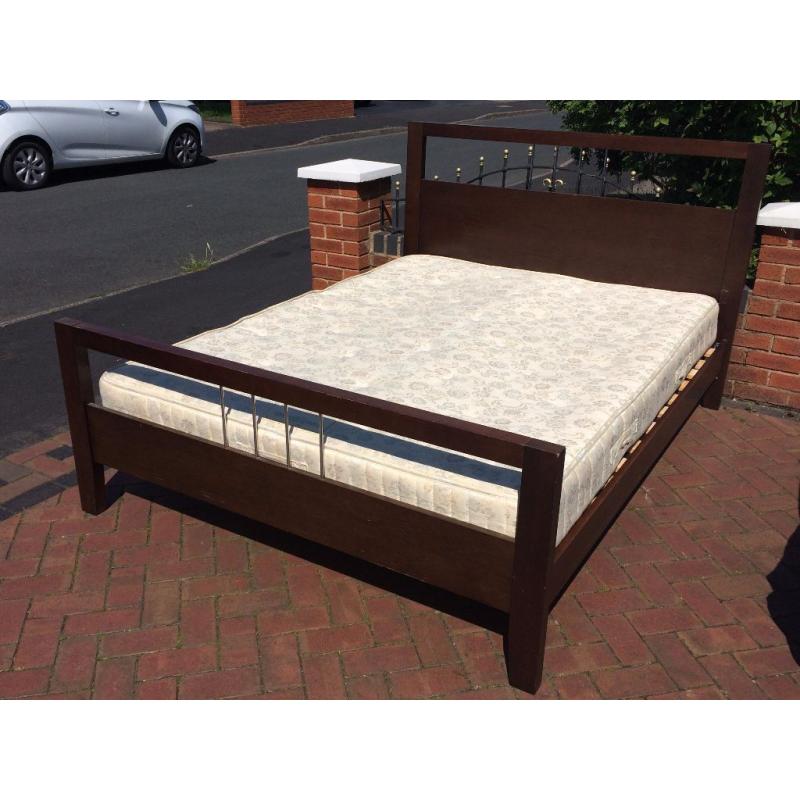 King size wooden bed with mattress in good condition - free delivery available