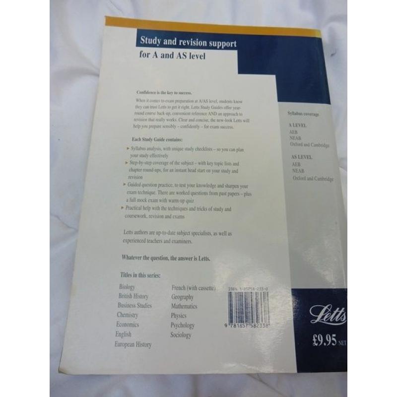 LETTS study guide book A level pyschology hardly used can send