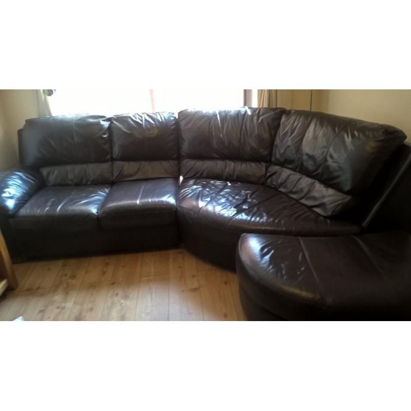 Brown leather corner settee / sofa