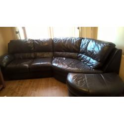 Brown leather corner settee / sofa