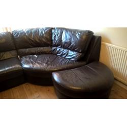 Brown leather corner settee / sofa