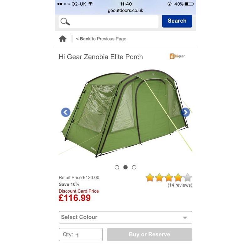 6 Man Hi hear Zenobia tent with porch and carpet