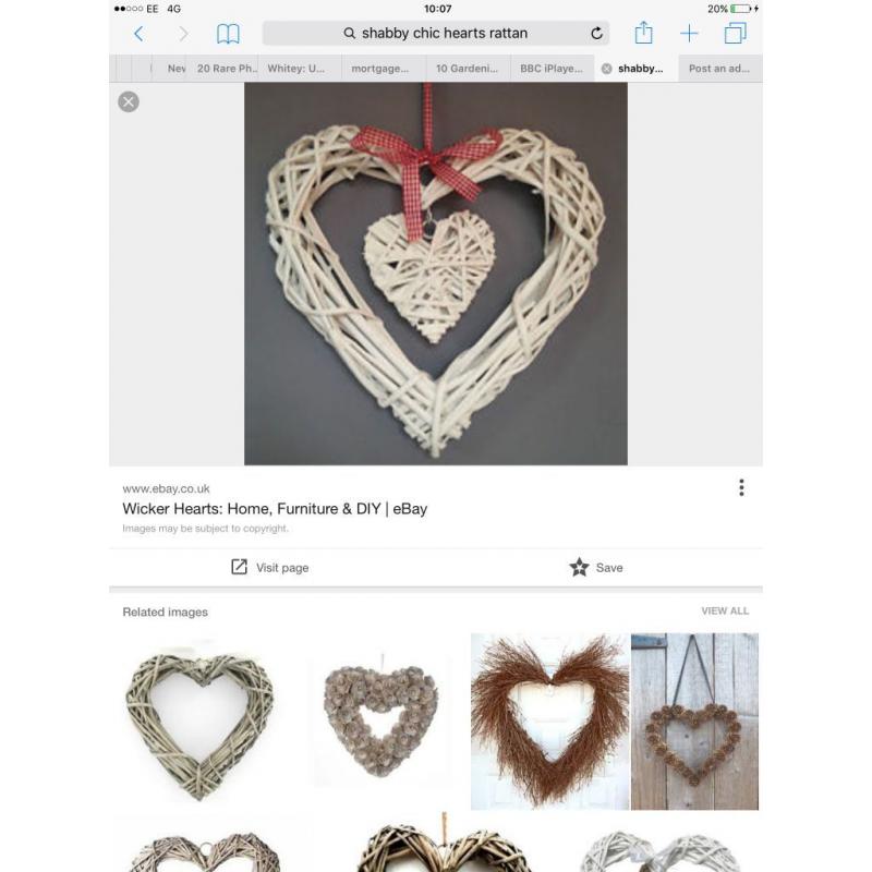 Wedding/ Shabby chic white rattan hearts - around 20cm in size?