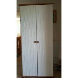 Wardrobe single, part wood, white and natural wood colour