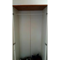 Wardrobe single, part wood, white and natural wood colour