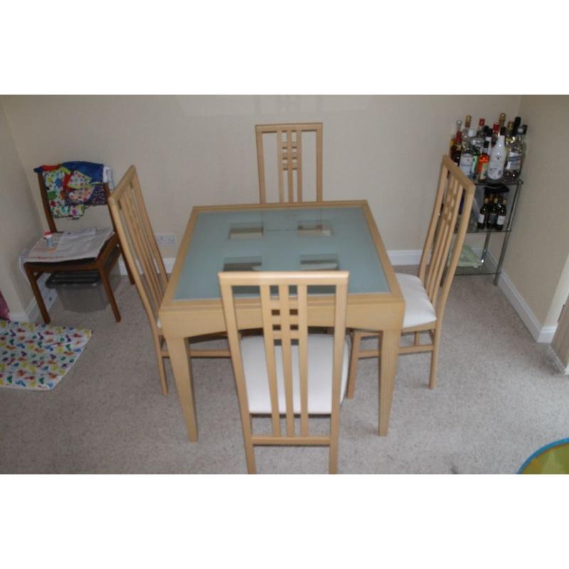 Extendable glass and wooden dining table and 4 chairs