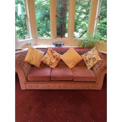 2x Chesterfield Large Fabric Sofa - Red