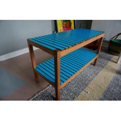 Solid wood coffee table / hall console table with blue painted top