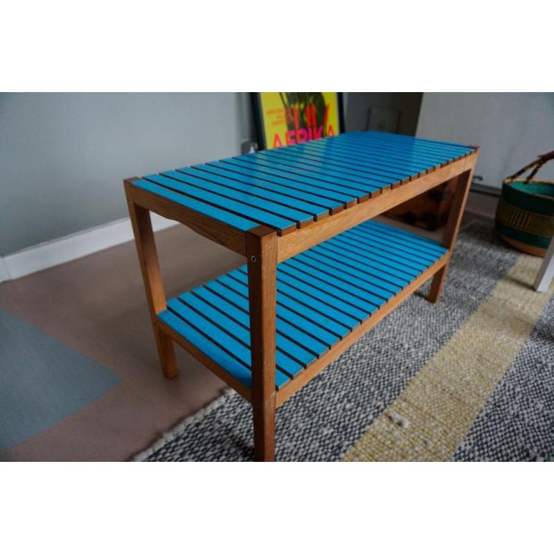 Solid wood coffee table / hall console table with blue painted top