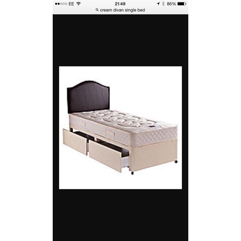 Single divan bed with two storage drawers and mattress