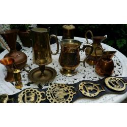 Lot of brass, copper, silver plate