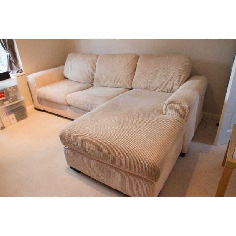 Cream sofa bed with chesis long. Very good condition.