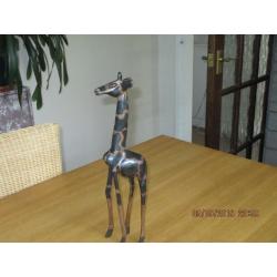 Hand Carved In Gambia Africa Carving Giraffe Teak Wood 38cms High Living Room Brown, Animals, Art