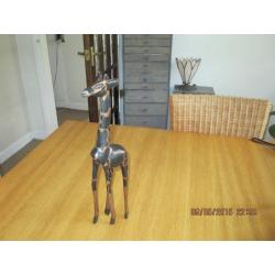 Hand Carved In Gambia Africa Carving Giraffe Teak Wood 38cms High Living Room Brown, Animals, Art