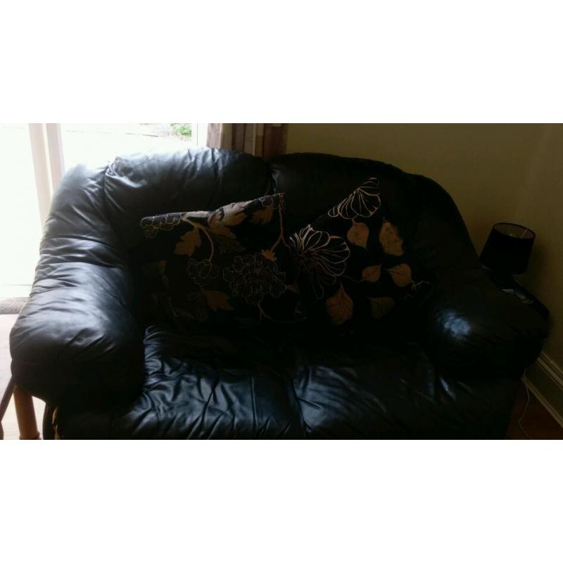 Black leather 2 piece settee