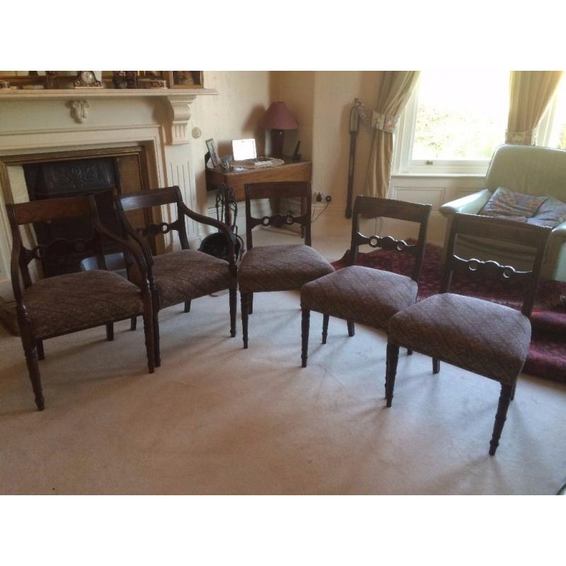 5 chairs Victorian wooden genuine Victorian, 2 with arms. Fantastic quality and elegant.