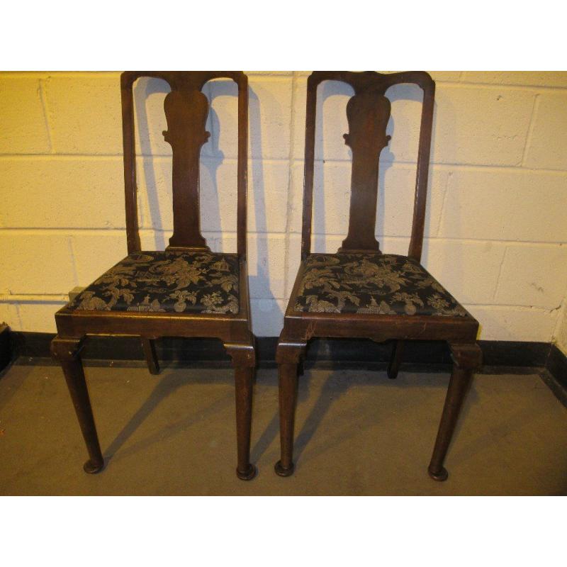 PAIR OF VINTAGE MAHOGANY DINING CHAIRS WITH ORIENTAL FABRIC