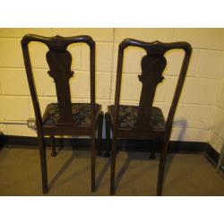 PAIR OF VINTAGE MAHOGANY DINING CHAIRS WITH ORIENTAL FABRIC