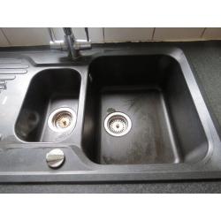 Blanco sink 1 1/2 bowl black excellent condition...still in place but to be removed,taps included