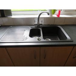 Blanco sink 1 1/2 bowl black excellent condition...still in place but to be removed,taps included