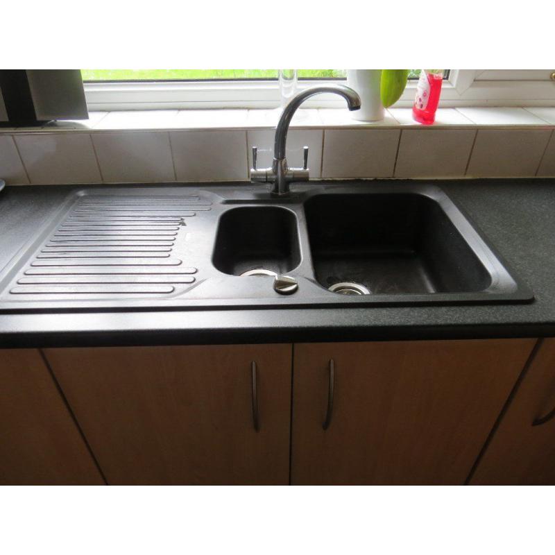 Blanco sink 1 1/2 bowl black excellent condition...still in place but to be removed,taps included