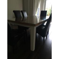 Solid Pine shabby chic White/pine dining table with protective glass top