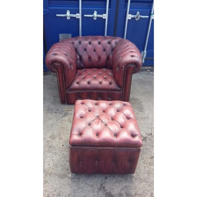 Chesterfeid club chair and pouffe