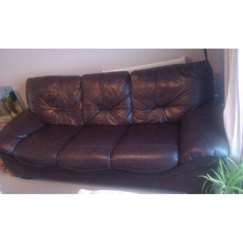 DFS Chocolate Brown Leather 3 Seater Sofa and Recliner Arm Chair