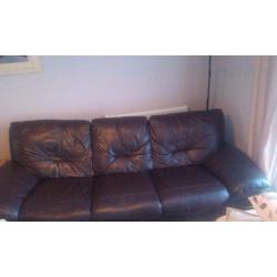 DFS Chocolate Brown Leather 3 Seater Sofa and Recliner Arm Chair