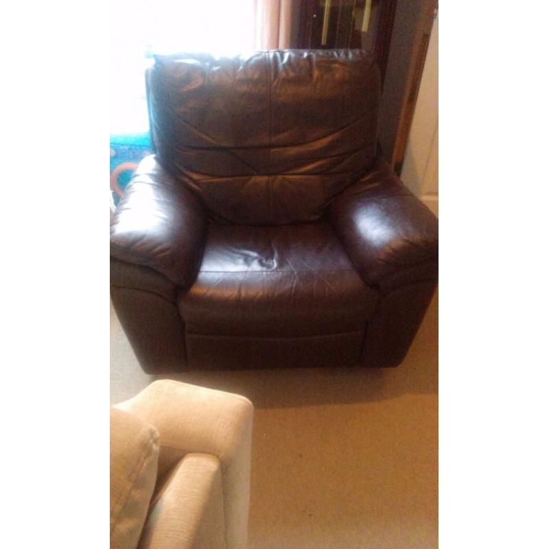 DFS Chocolate Brown Leather 3 Seater Sofa and Recliner Arm Chair