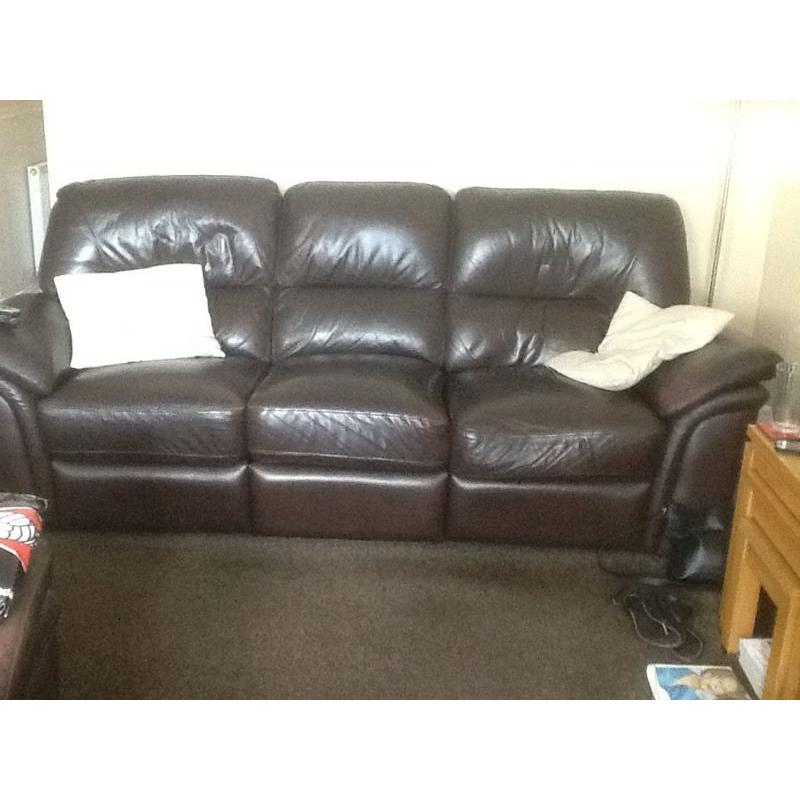 Three seater two seater recliner leather sofas