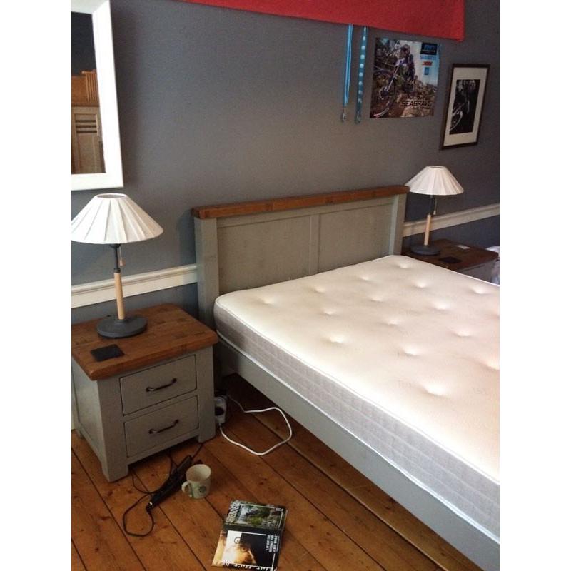 Double bed and mattress and 2 side tables