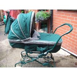 3 in one pram,all matching,plus rain cover,matching bag,and all covers,folds down carry cot,top clas