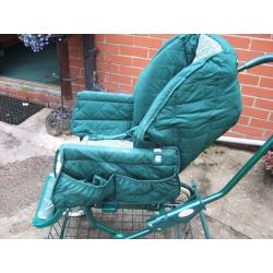 3 in one pram,all matching,plus rain cover,matching bag,and all covers,folds down carry cot,top clas