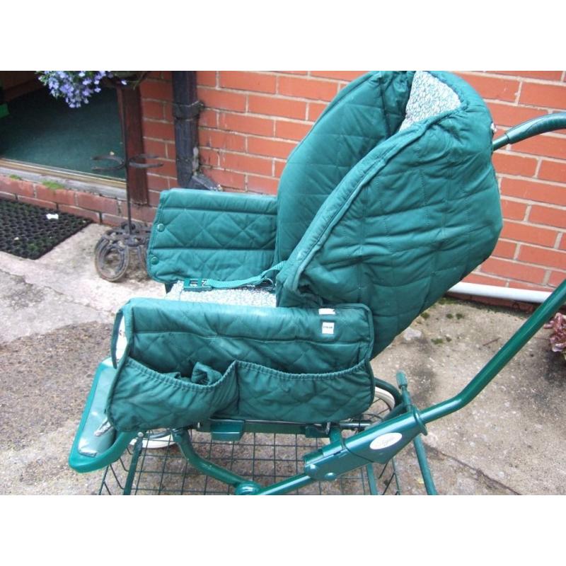 3 in one pram,all matching,plus rain cover,matching bag,and all covers,folds down carry cot,top clas