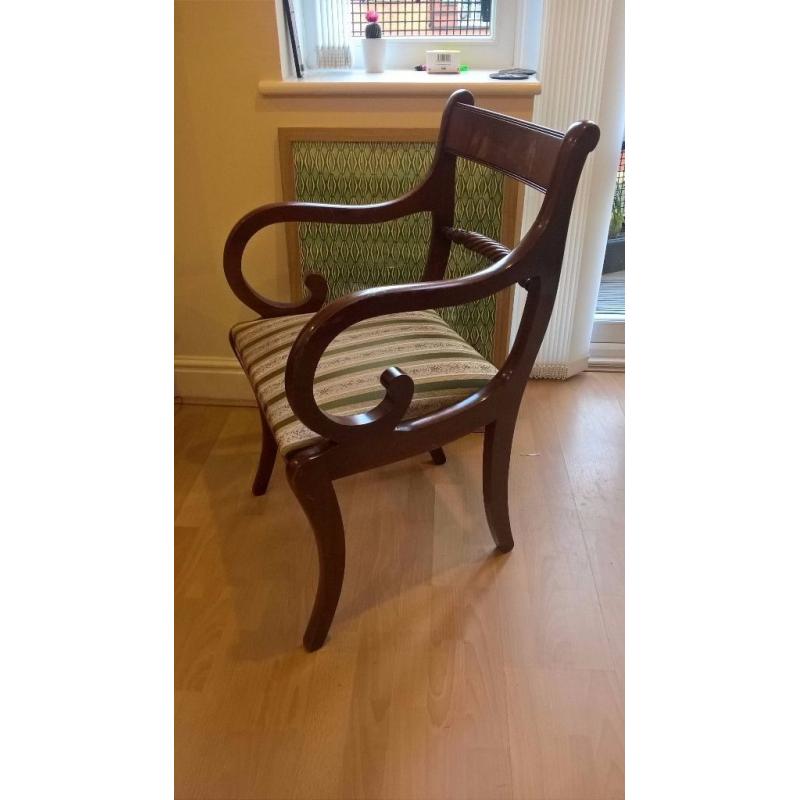 Elegant traditional style chair with scroll arms & barley twist detail