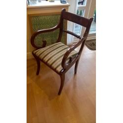 Elegant traditional style chair with scroll arms & barley twist detail