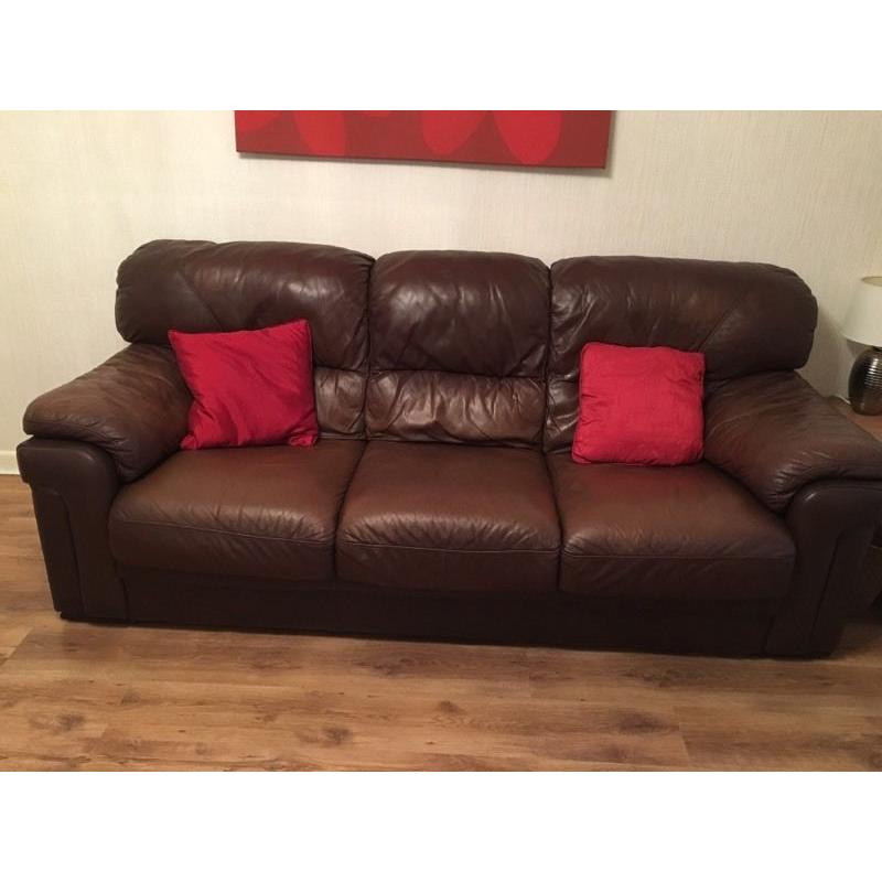 Brown Leather 3 Seater Sofa and Electric Reclining Chair